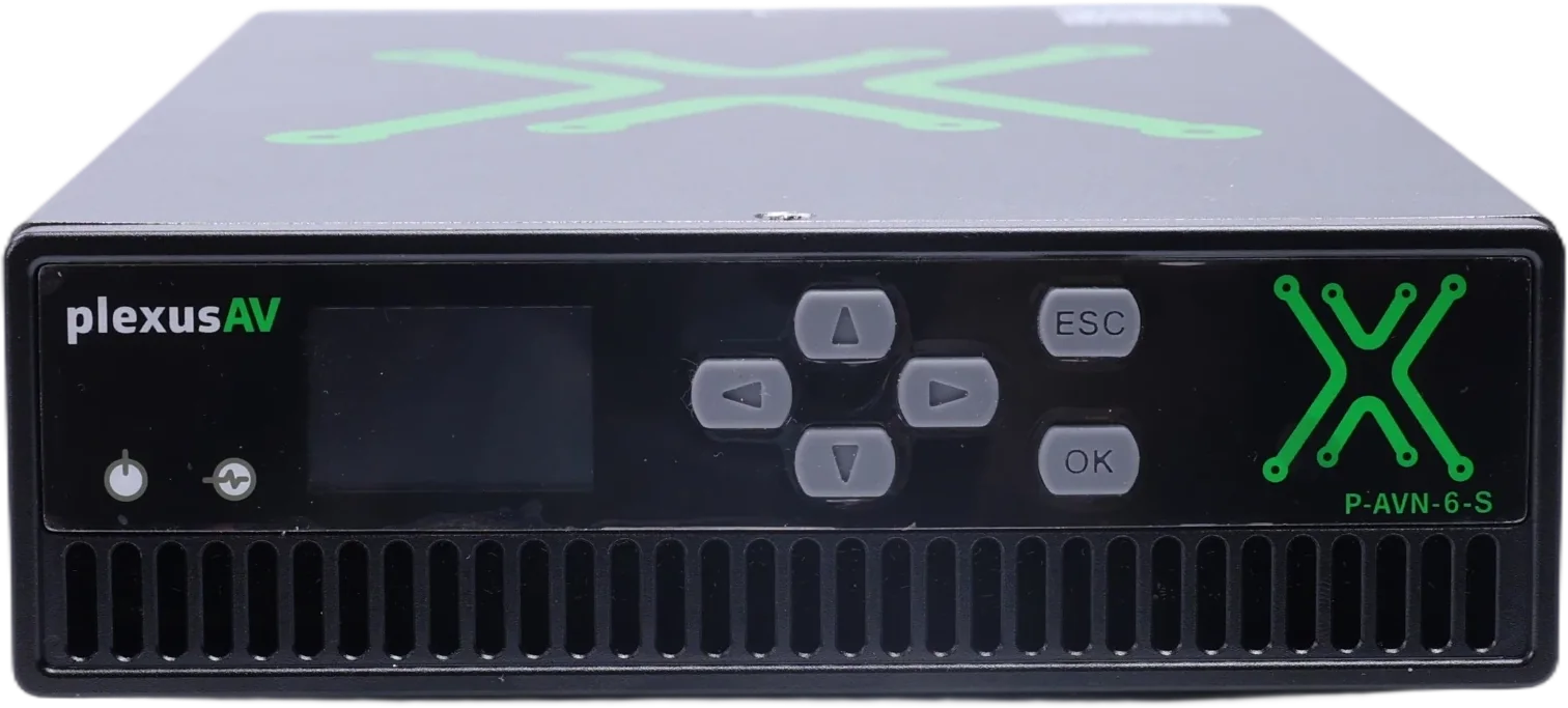 Front panel with colour LCD, navigation buttons and status LEDs